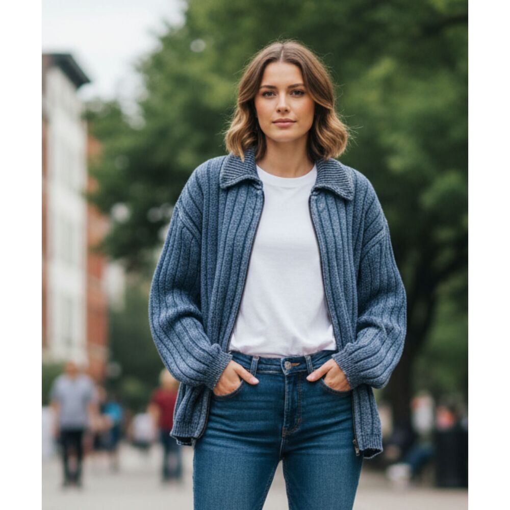 BLUE WILLIS 100% Cotton Zip Sweater Cardigan Size XL